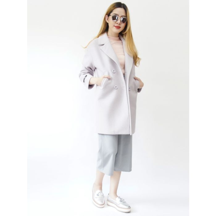 DUSTY DOUBLE BUTTON WOOL COAT-GREY-L