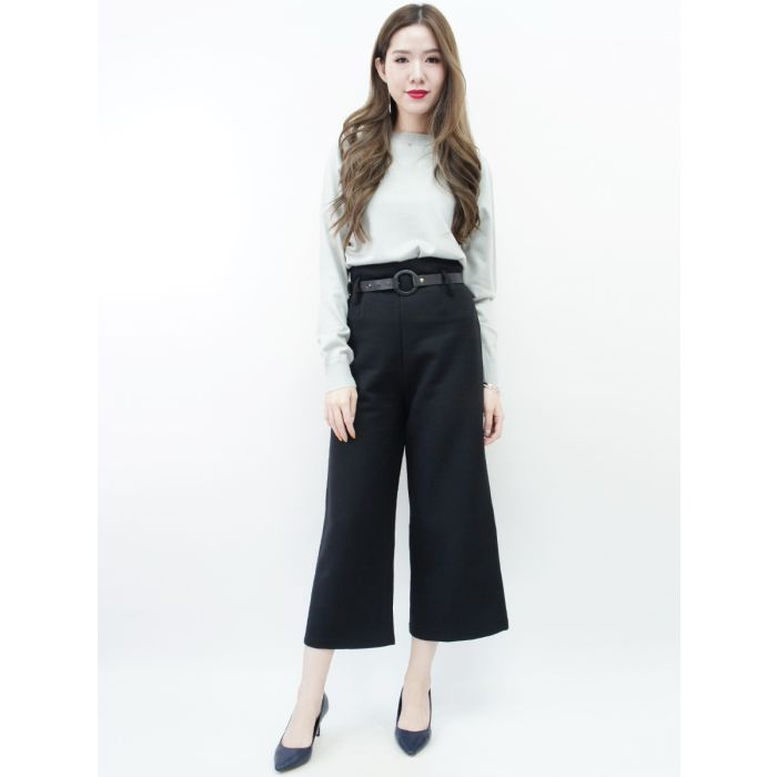 SHADOW BELTED SUEDE TEXTURED PANTS-BLACK-M