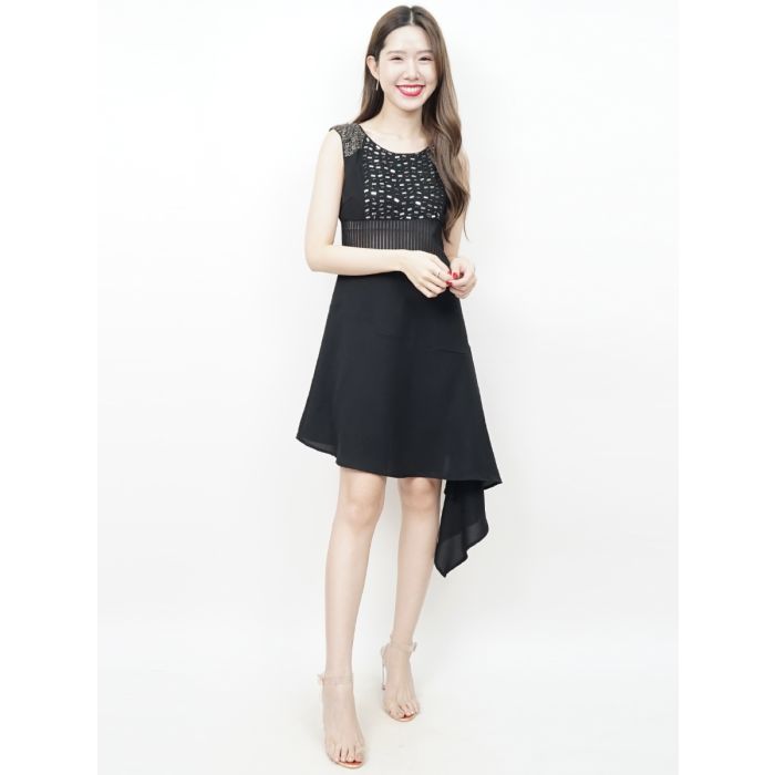 CANDLELIGHT EMBELLISHED SLASH DRESS-BLACK