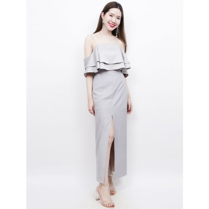 ESTELL SPLIT FRONT MAXI DRESS-GREY-S