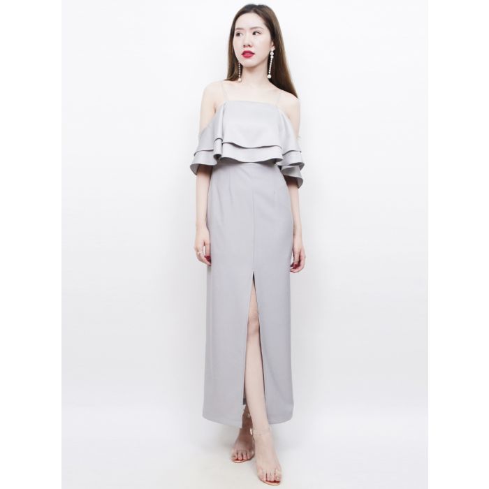 ESTELL SPLIT FRONT MAXI DRESS-GREY-M