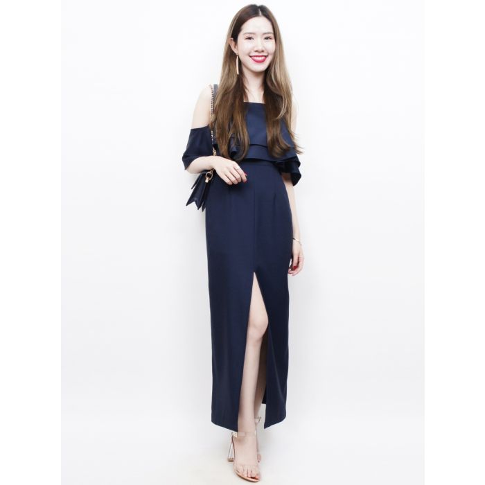 ESTELL SPLIT FRONT MAXI DRESS-NAVY-S