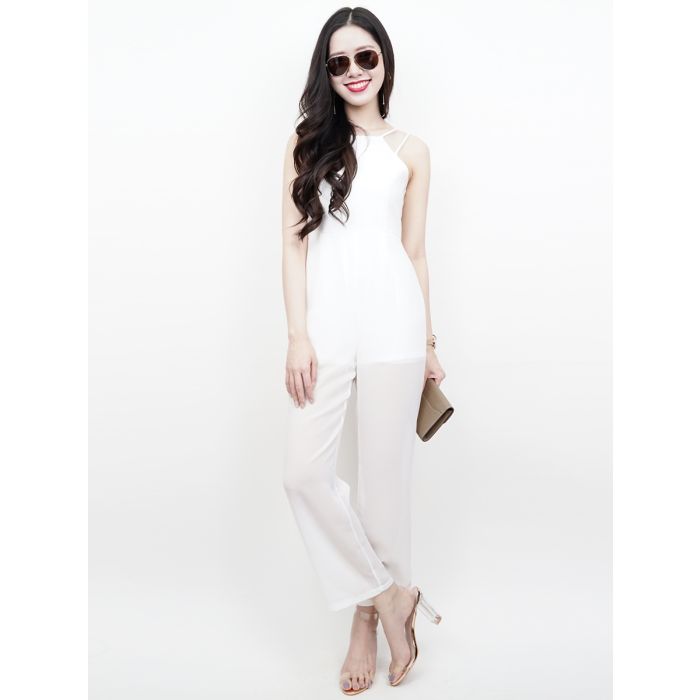 AMELIA CHIFFON SINGLET JUMPSUIT-WHITE-M