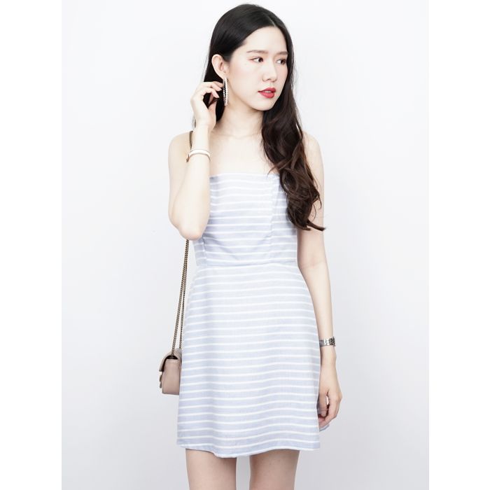 STRIPED RINA BASIC SINGLET DRESS-BLUE-M