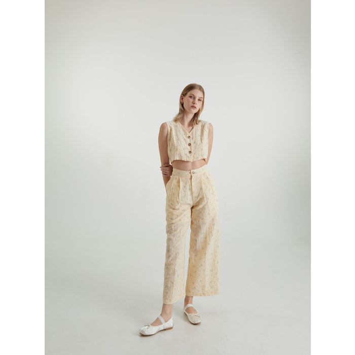 BUTTERCUP SLEEVELESS TOP & PANTS SET-CUSTARD-S