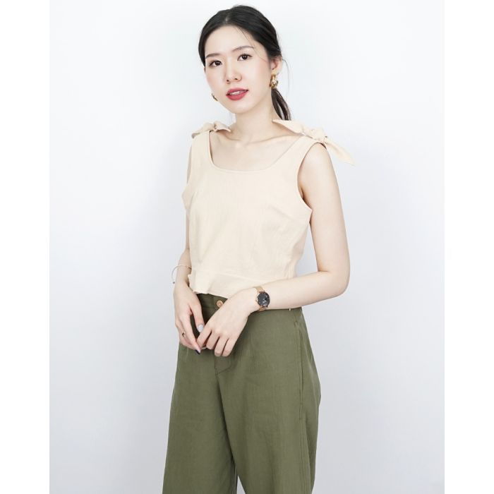 SYRUP BOW SINGLET LINEN TOP-BEIGE