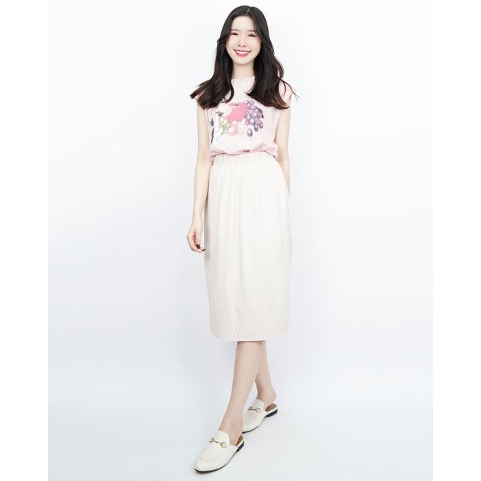 CAFFEINE BASIC PLEATED SKIRT-BEIGE