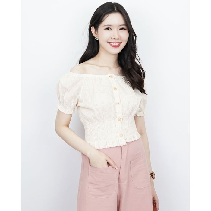 BALI TINY FLORAL LACE TOP-CREAM