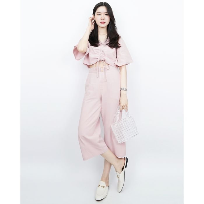 EASY HIGH WAISTED LINEN CULOTTES-PINK