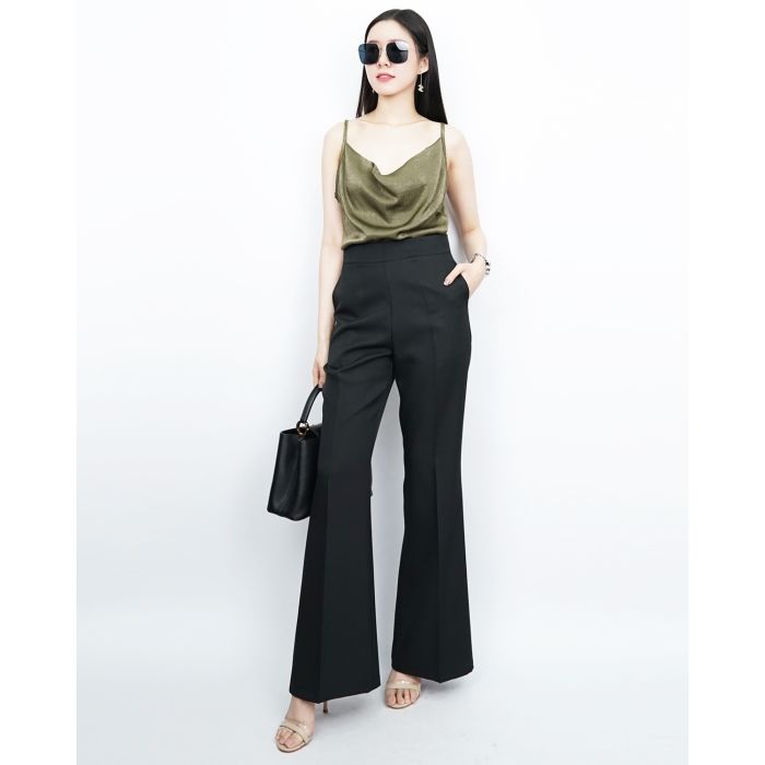 NIRA BASIC FLARE PANTS-BLACK-L