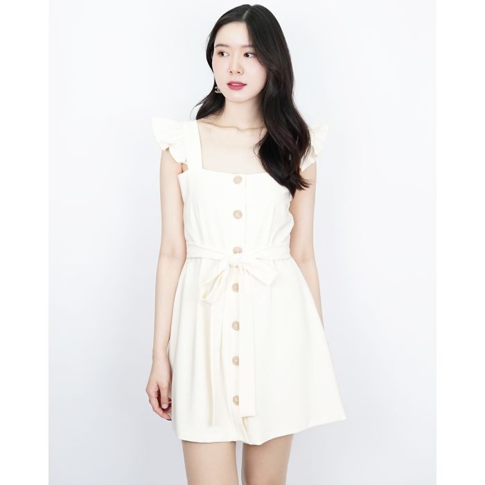 SPECIAL OFFER * BUTTON HARPER RUFFLE SINGLET DRESS-CREAM-M