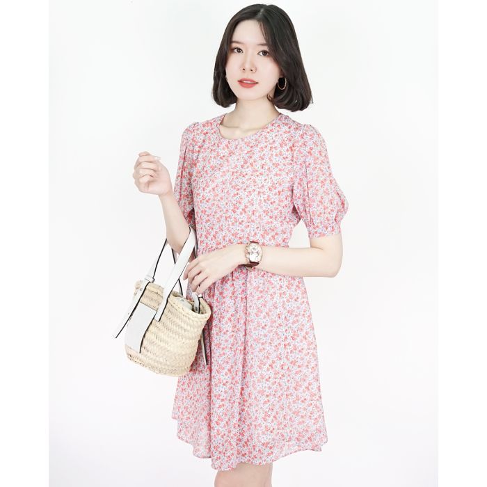 BERGENIA FLORAL BABY DOLL DRESS-CORAL