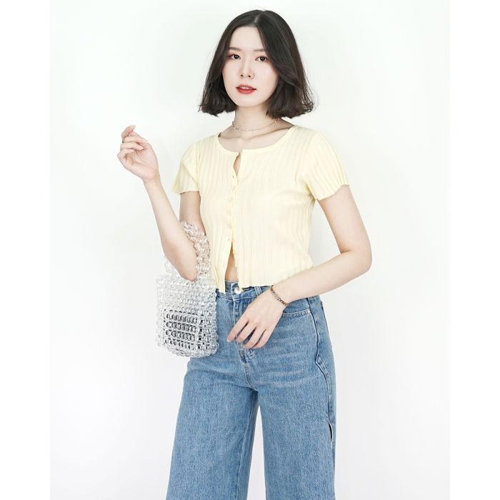 ZOE RIBBED KNIT TOP-YELLOW