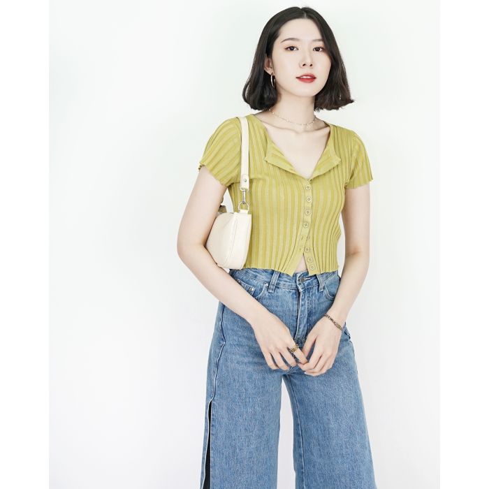 ZOE RIBBED KNIT TOP-CITRON