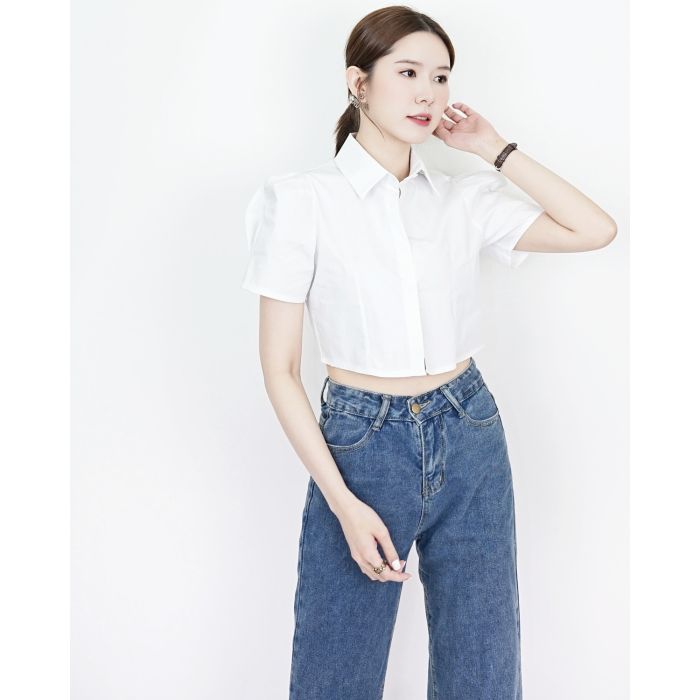 TAYLOR COTTON CROP SHIRT-WHITE