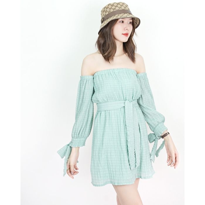 MOJITO BOW SLEEVE OFF SHOULDER DRESS-MINT