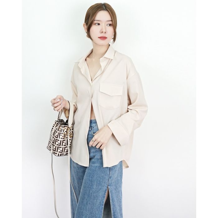 MODA BASIC OVERSIZED SHIRT-BEIGE