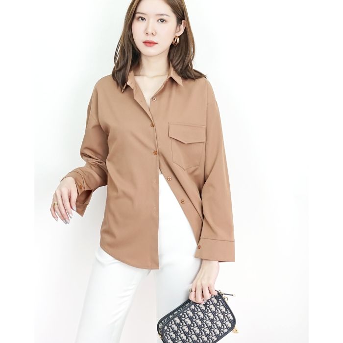 MODA BASIC OVERSIZED SHIRT-BROWN