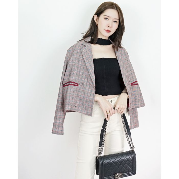 MEZZO PLAID OVERSIZED BLAZER-CARMINE-S