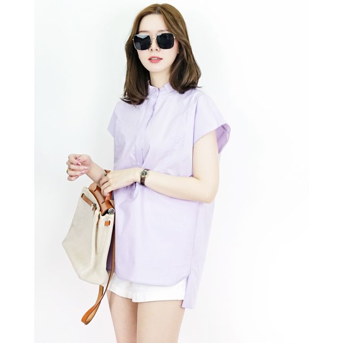 IRIS SLEEVELESS COTTON BLOUSE-LAVENDER