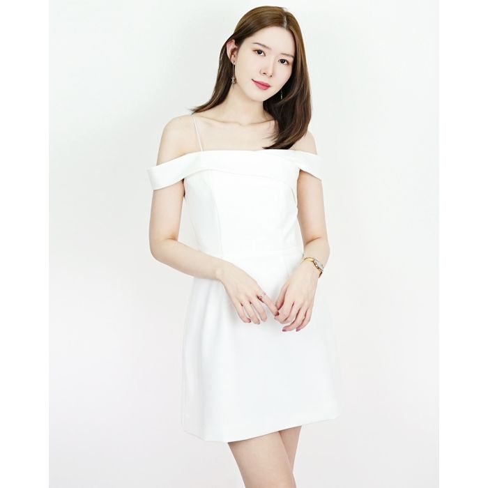 AVELINE CLASSY SHOULDER DRESS II-WHITE-S