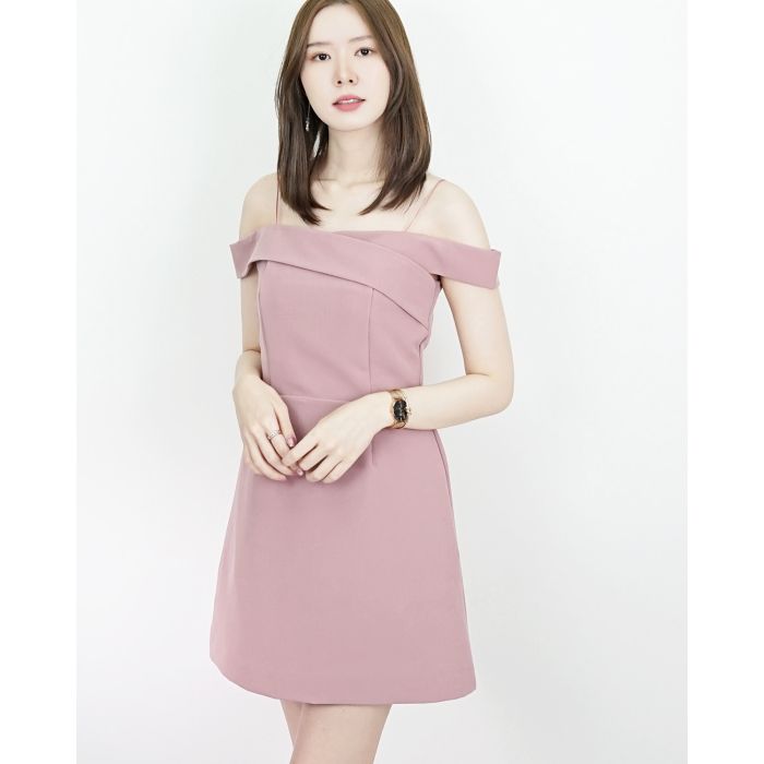 AVELINE CLASSY SHOULDER DRESS II-PINK-S