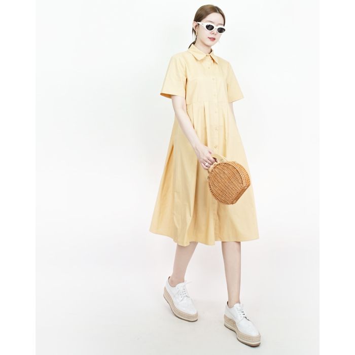 ELLEN COTTON MIDI SHIRT DRESS-HONEY