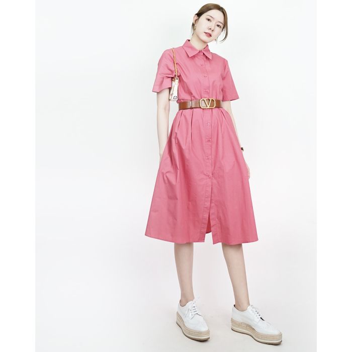 ELLEN COTTON MIDI SHIRT DRESS-PINK