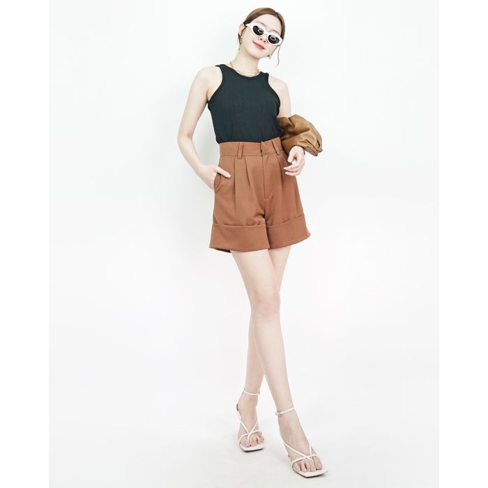 WISDA HIGH WAISTED SHORTS-BROWN-S