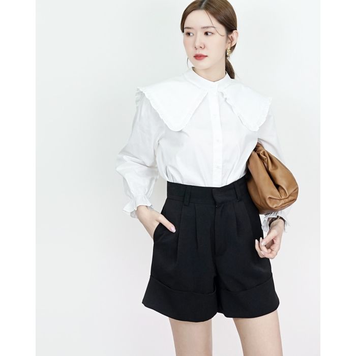 BEAUX RUFFLE COLLAR COTTON BLOUSE-WHITE