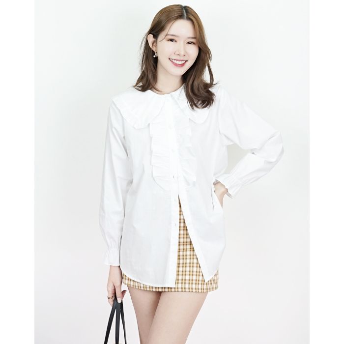 SPECIAL OFFER * LUCIA COLLAR RUFFLE OVERSIZED BLOUSE-WHITE