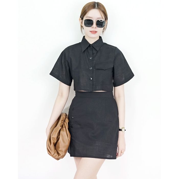 VINCENT CROPPED SHIRT & SKIRT SET-BLACK