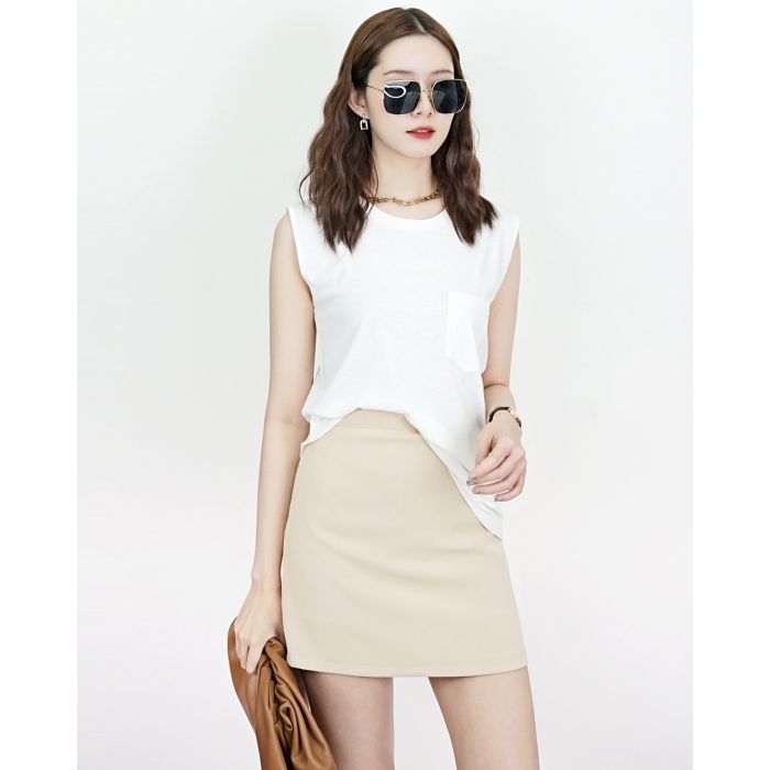 TORY BASIC MINI SKIRT-BEIGE-M