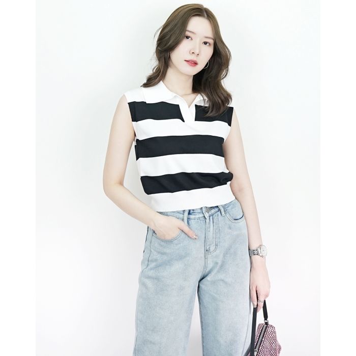 BRUNO STRIPED SLEEVELESS KNIT TOP