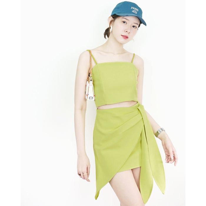 MARGARITA CROP SINGLET & SKIRT SET-LIME