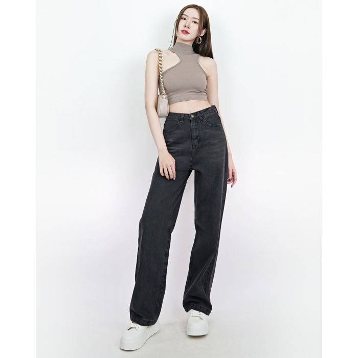 BAGGY DENIM PANTS-BLACK-S