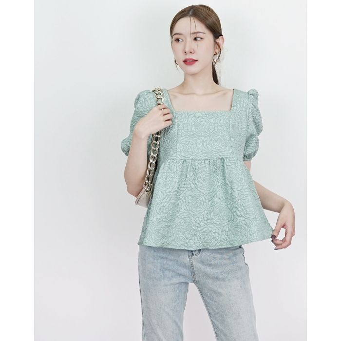 ROSE EMBOSSED BOW BACK BLOUSE-MINT