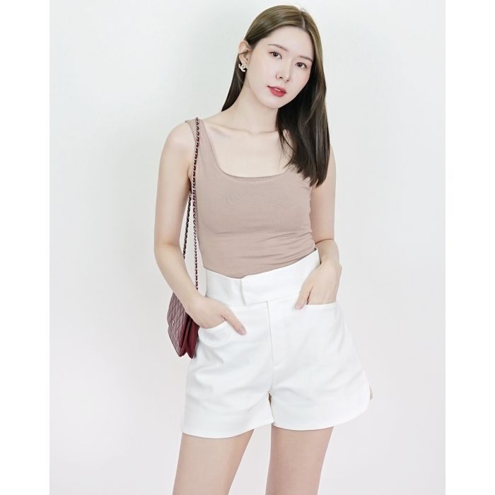 AVA HIGH WAIST SHORTS-WHITE-L