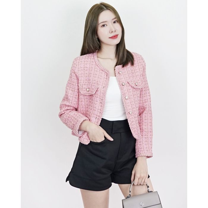 CRYSTAL SPARKLE TWEED JACKET-PINK