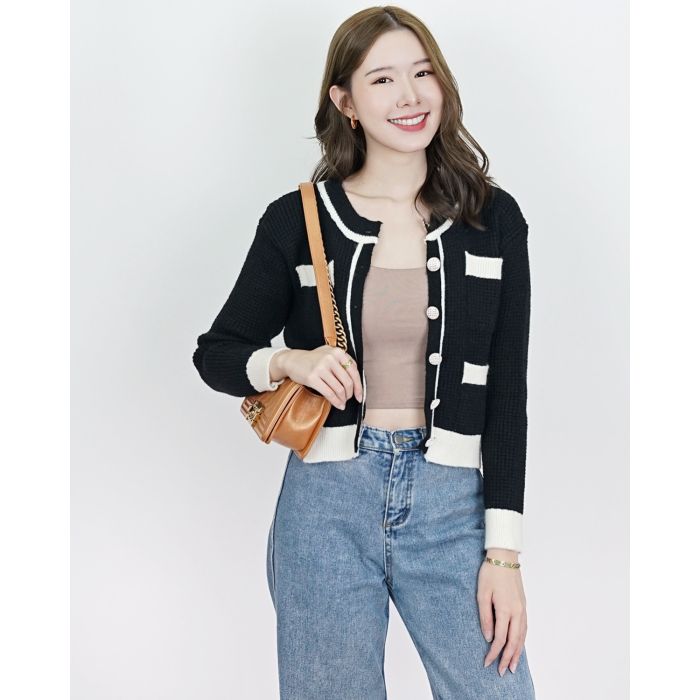 BLACK BUTTER KNIT CARDIGAN-BLACK