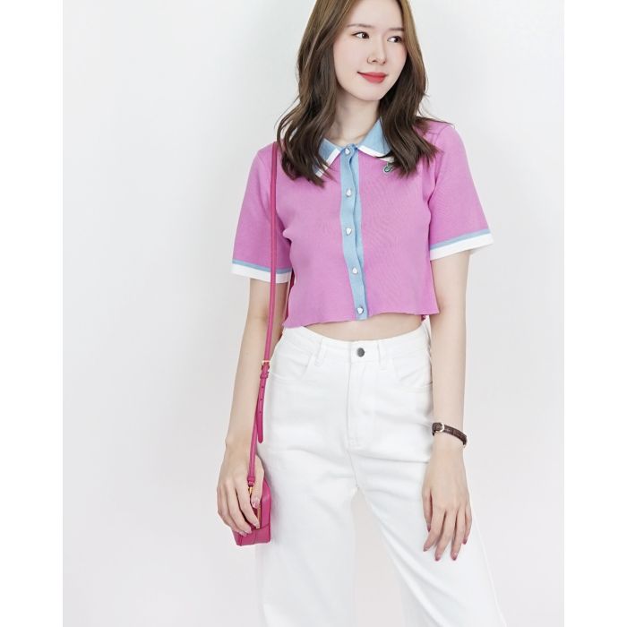 CLOUDY TENNIS KNIT TOP-PINK