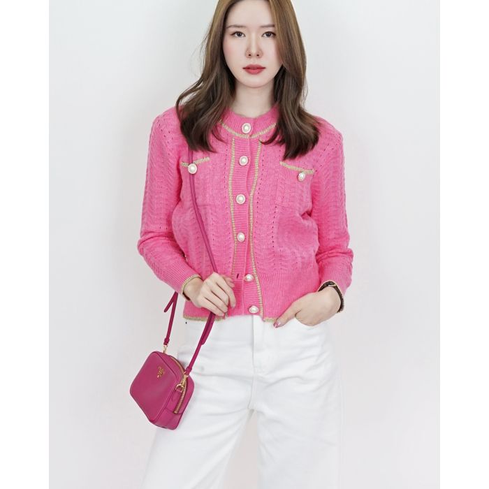 SPARKLE TRIMMED KNIT CARDIGAN-PINK