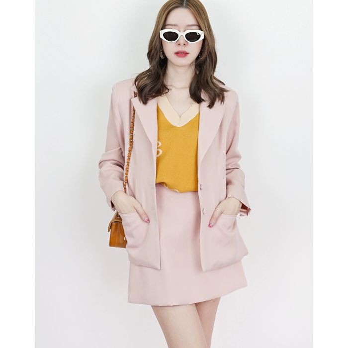 BONNIE CLASSIC OVERSIZED BLAZER & SKIRT SET-NUDE