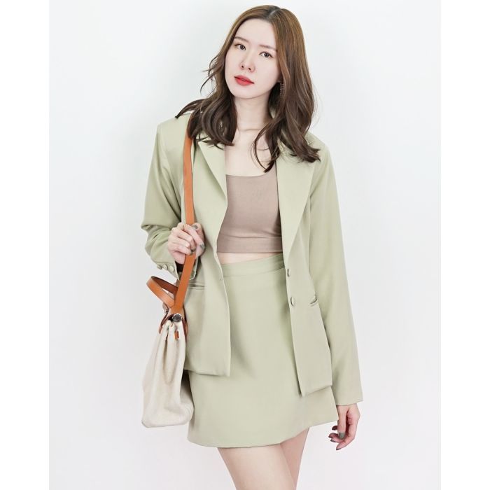 BONNIE CLASSIC OVERSIZED BLAZER & SKIRT SET-SAGE