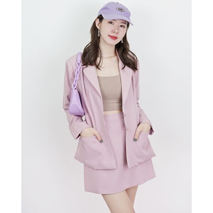 BONNIE CLASSIC OVERSIZED BLAZER & SKIRT SET-PINK