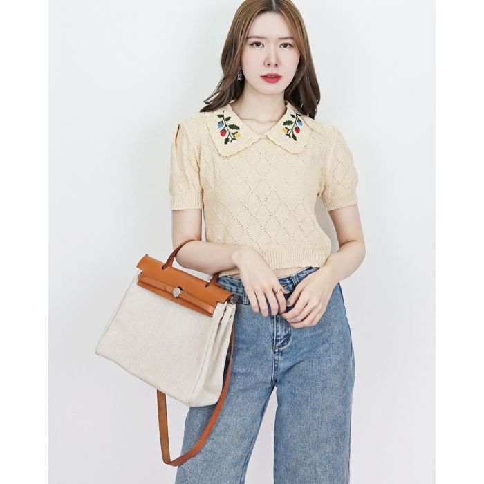 BARLEY EMBROIDERY COLLAR KNIT BLOUSE