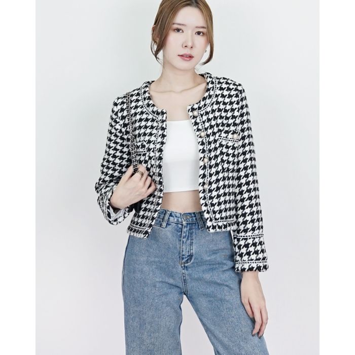 COCO FUDGE HOUNDSTOOTH TWEED JACKET