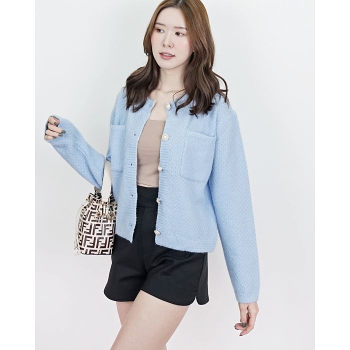 TWINKLING SHIMMER KNIT CARDIGAN-BLUE