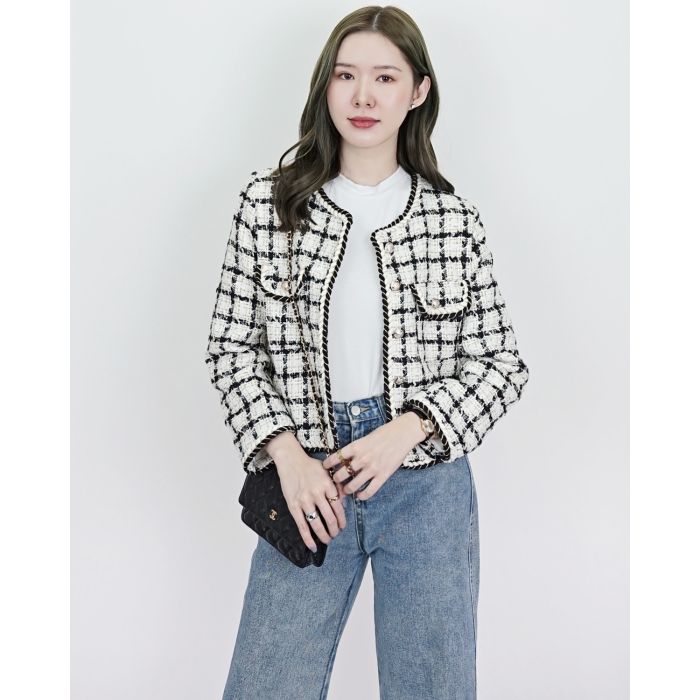 SCARLETT CHECKED TWEED JACKET-CREAM