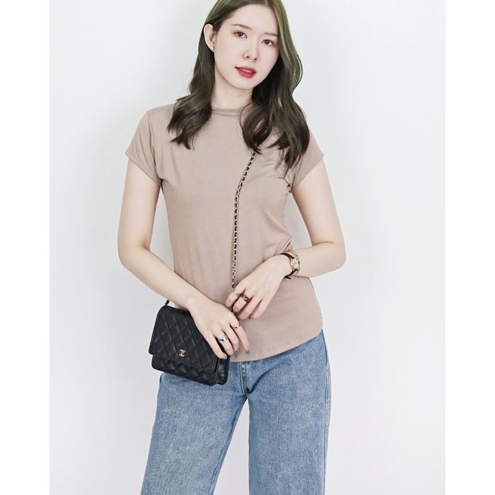 DEMI CAP SLEEVE JERSEY TOP-TAUPE